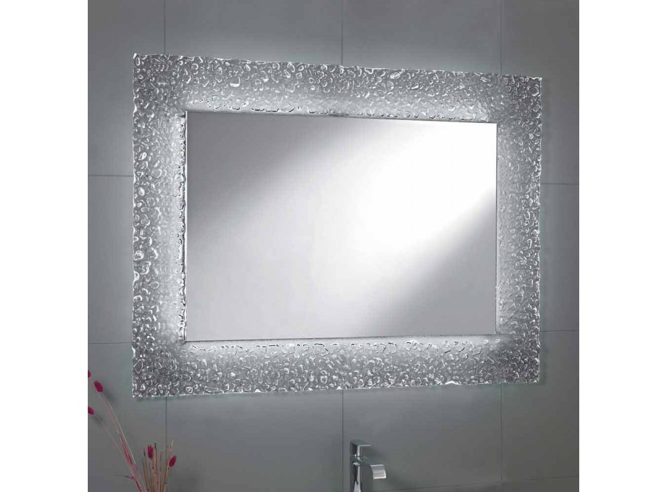 Espejo del baño moderno con marco de vidrio decorativo y luces LED Tara viadurini