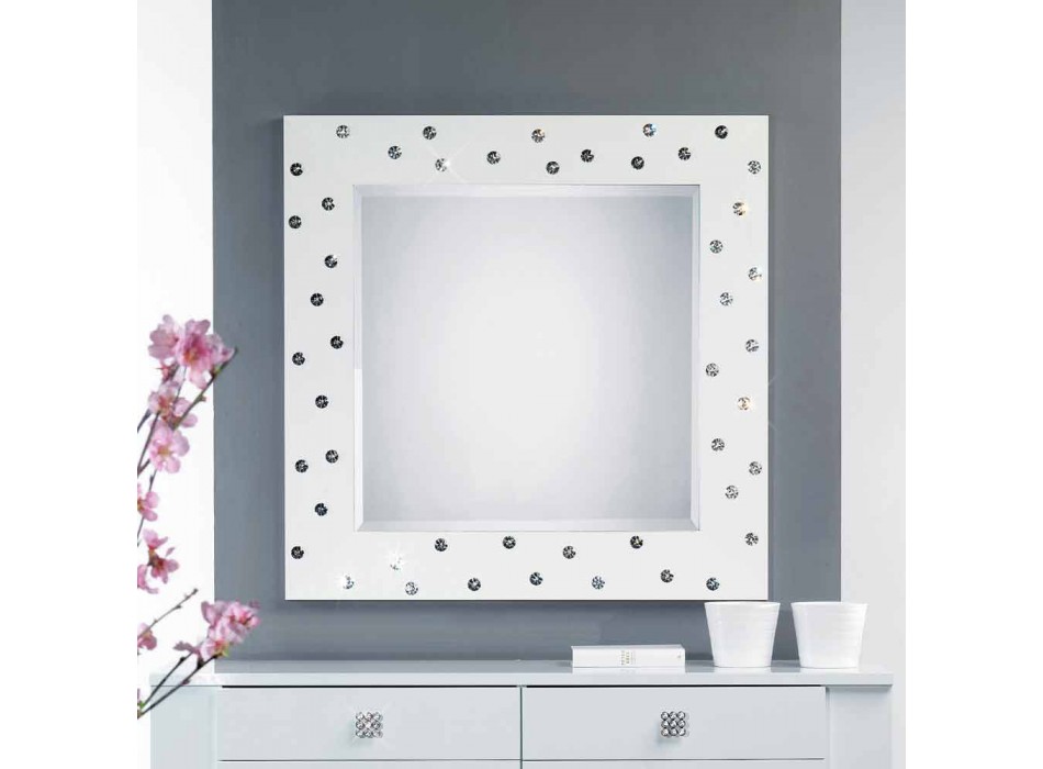 espejo de pared blanca con decoraciones en cristales de Swarovski Tiffany viadurini