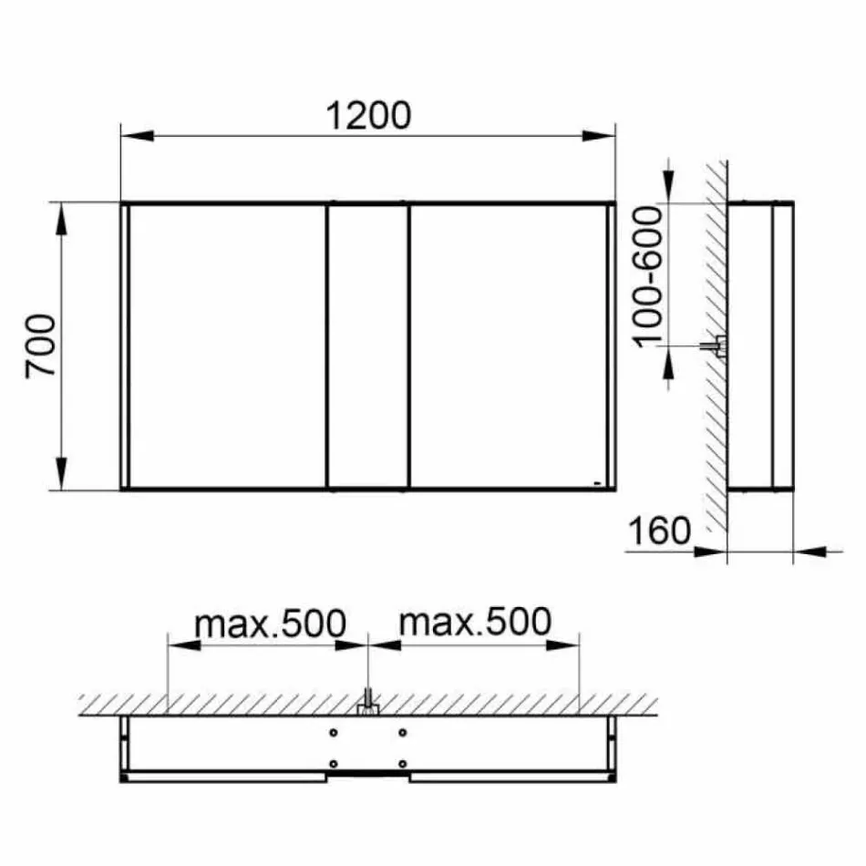 Espejo de pared moderno con 3 puertas en aluminio pintado plateado - Demon viadurini