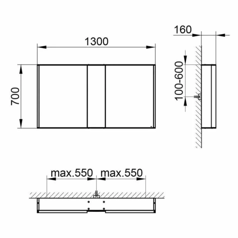 Espejo de pared moderno con 3 puertas en aluminio pintado plateado - Demon viadurini