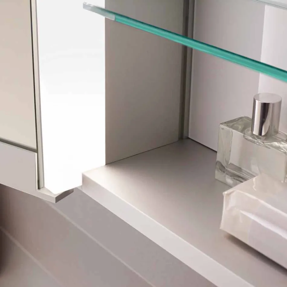 Espejo de pared moderno con 3 puertas en aluminio pintado plateado - Demon viadurini