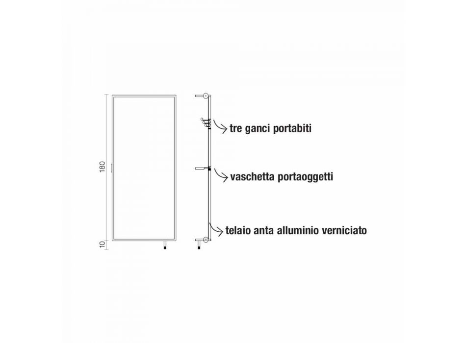 Espejo de pared con puerta que se abre y percheros Made in Italy - Boro viadurini