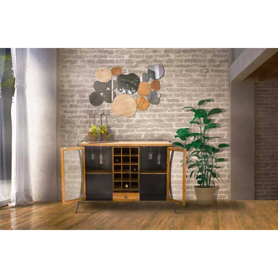 Espejo de pared de diseño moderno en madera y hierro - Ortensio viadurini