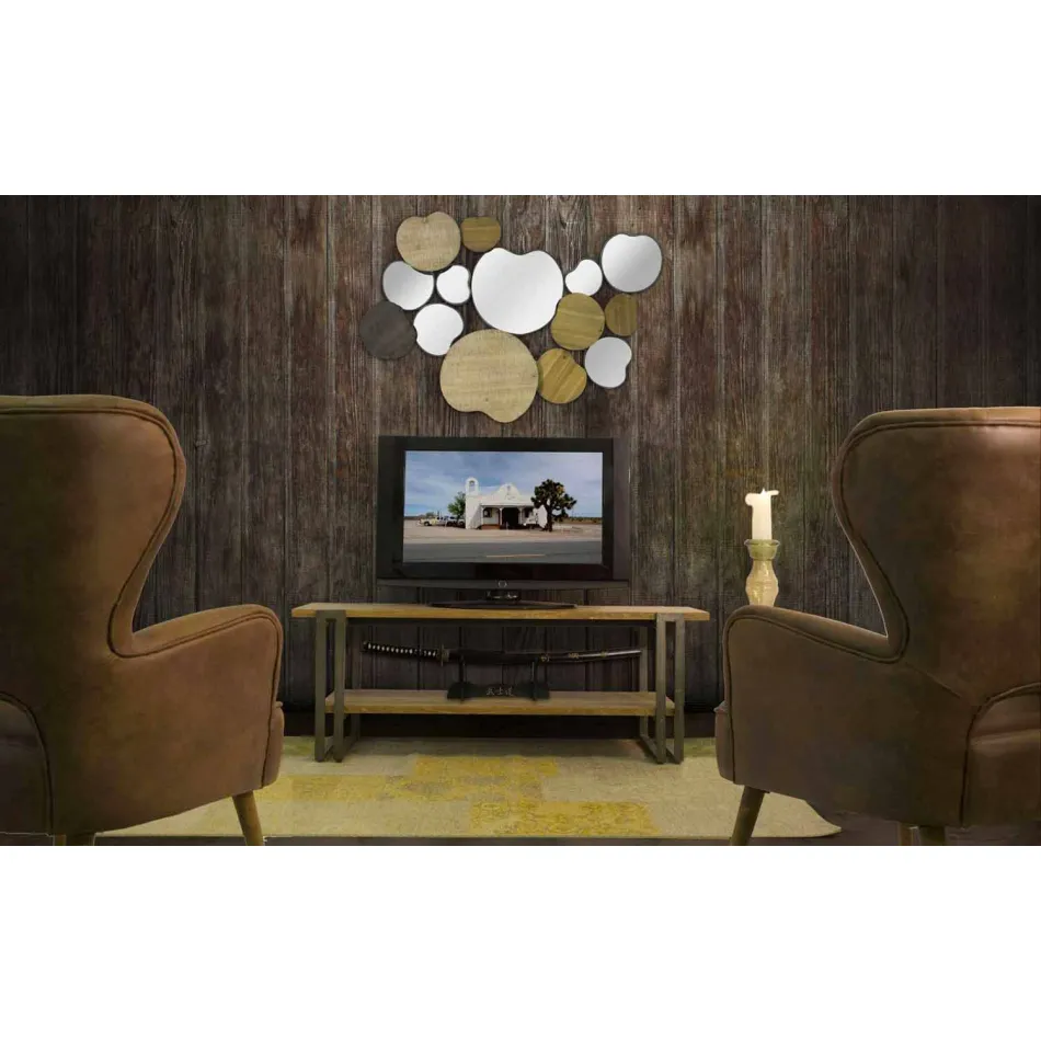 Espejo de pared de diseño moderno en madera y hierro - Ortensio viadurini