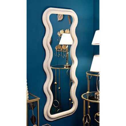 Espejo de pared en MDF revestido en terciopelo con líneas onduladas - Sheldon viadurini