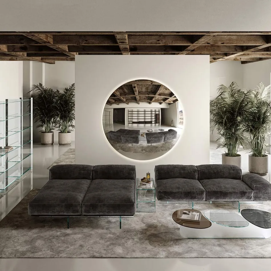 Espejo de Pared en Vidrio Curvo Convexo en Diferentes Acabados - Luz viadurini