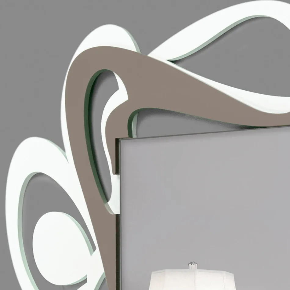 Espejo de pared decorativo grande de diseño moderno en blanco y cacao - Bocchio viadurini