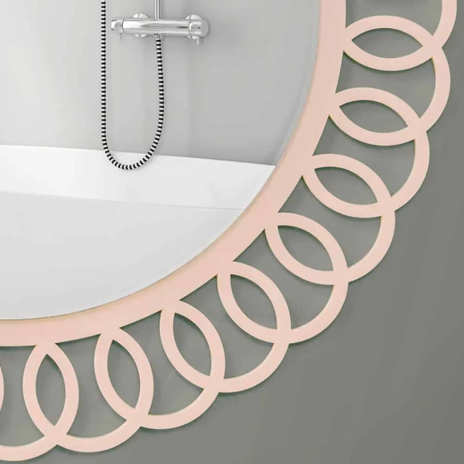 Espejo de pared grande de diseño moderno y decorativo en madera rosa - Corona viadurini