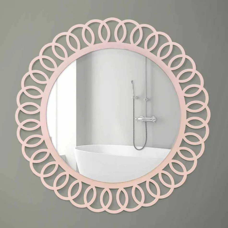 Espejo de pared grande de diseño moderno y decorativo en madera rosa - Corona viadurini