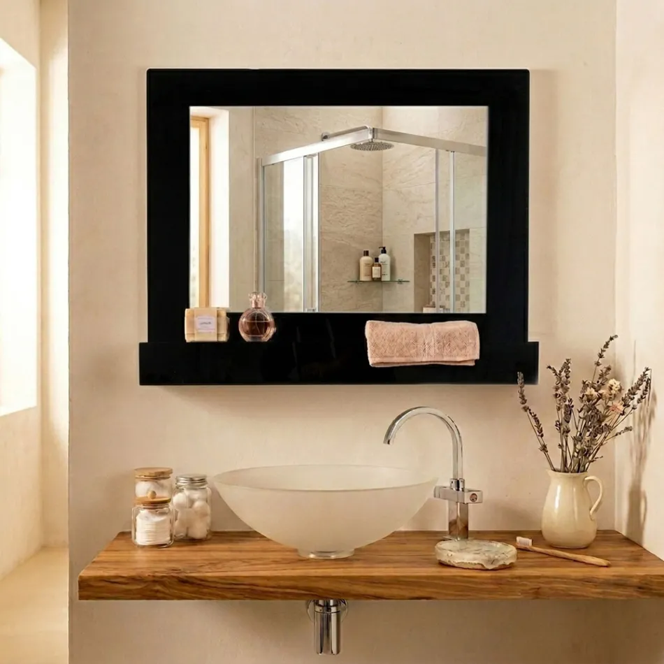 Espejo de pared horizontal de plexiglás con contenedor fabricado en Italia - Kiran viadurini