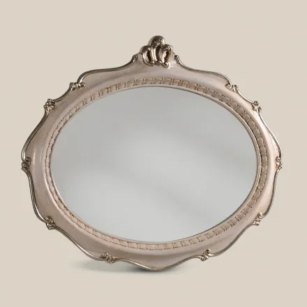 Espejo ovalado de estilo clásico en madera color plata antigua fabricado en Italia - Florencia viadurini