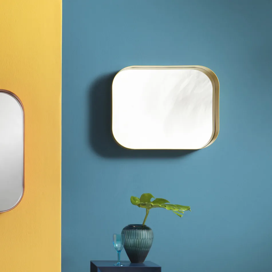 Espejo rectangular redondeado, marco de metal Made in Italy - Alexandra viadurini