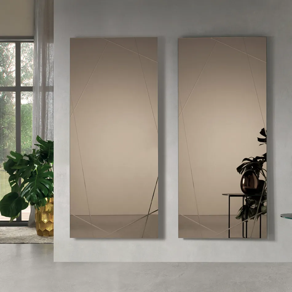 Espejo rectangular con grabados láser, fabricado en Italia - Alberta viadurini