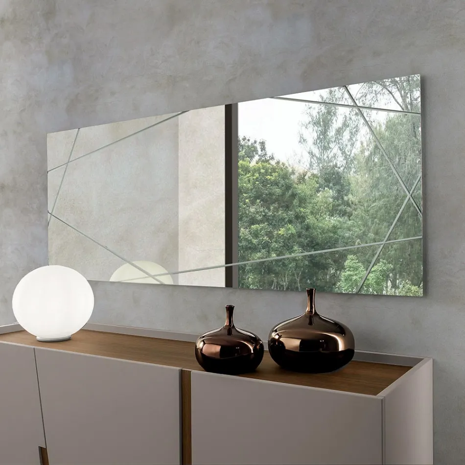 Espejo rectangular con grabados láser, fabricado en Italia - Alberta viadurini