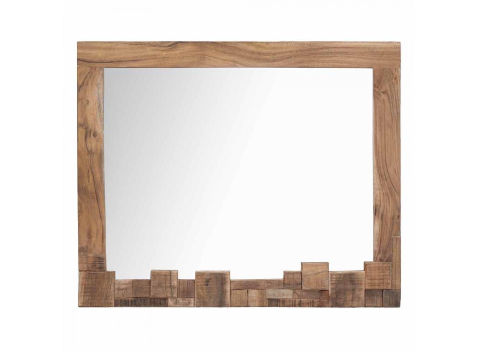 Espejo de pared rectangular moderno en madera de acacia y espejo - Eloise viadurini