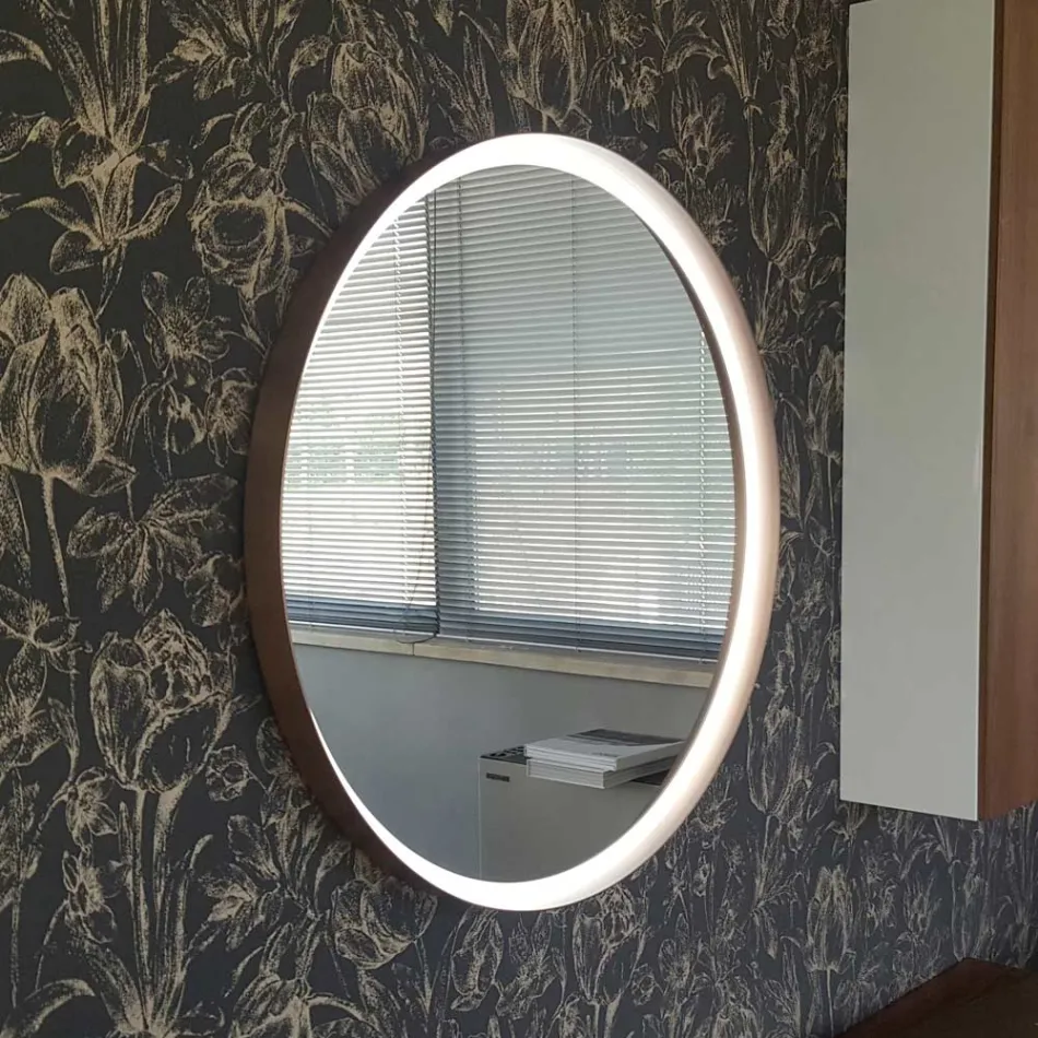 Espejo de pared redondo con marco de metal varios colores y luz led - Renga viadurini