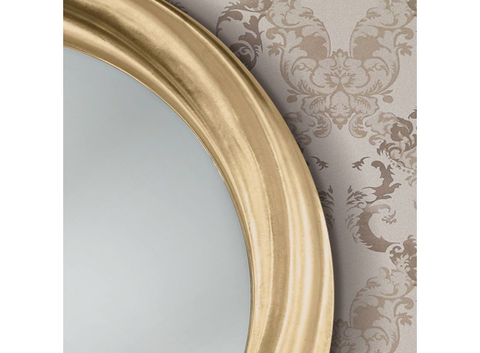 Espejo redondo con marco de madera dorada de lujo Made in Italy - Adelin viadurini
