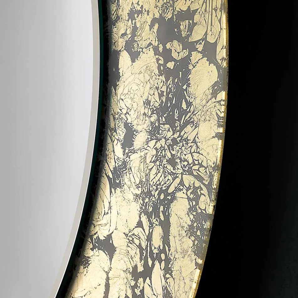 Espejo redondo con marco de vidrio decorado con hojas Made in Italy - Alisso viadurini