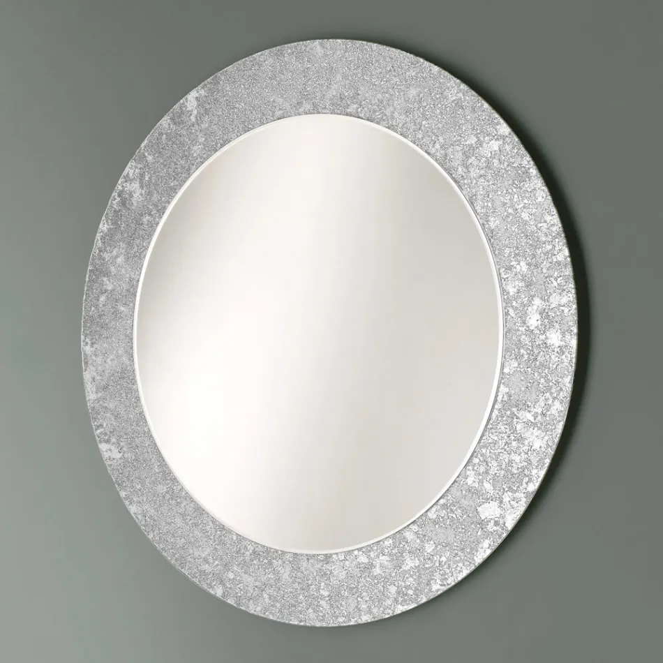 Espejo redondo con marco de vidrio decorado con hojas Made in Italy - Alisso viadurini