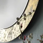 Espejo redondo con marco de vidrio decorado con hojas Made in Italy - Alisso viadurini