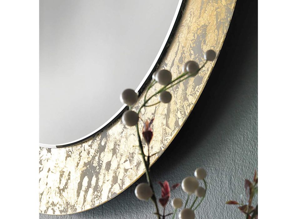 Espejo redondo con marco de vidrio decorado con hojas Made in Italy - Alisso viadurini