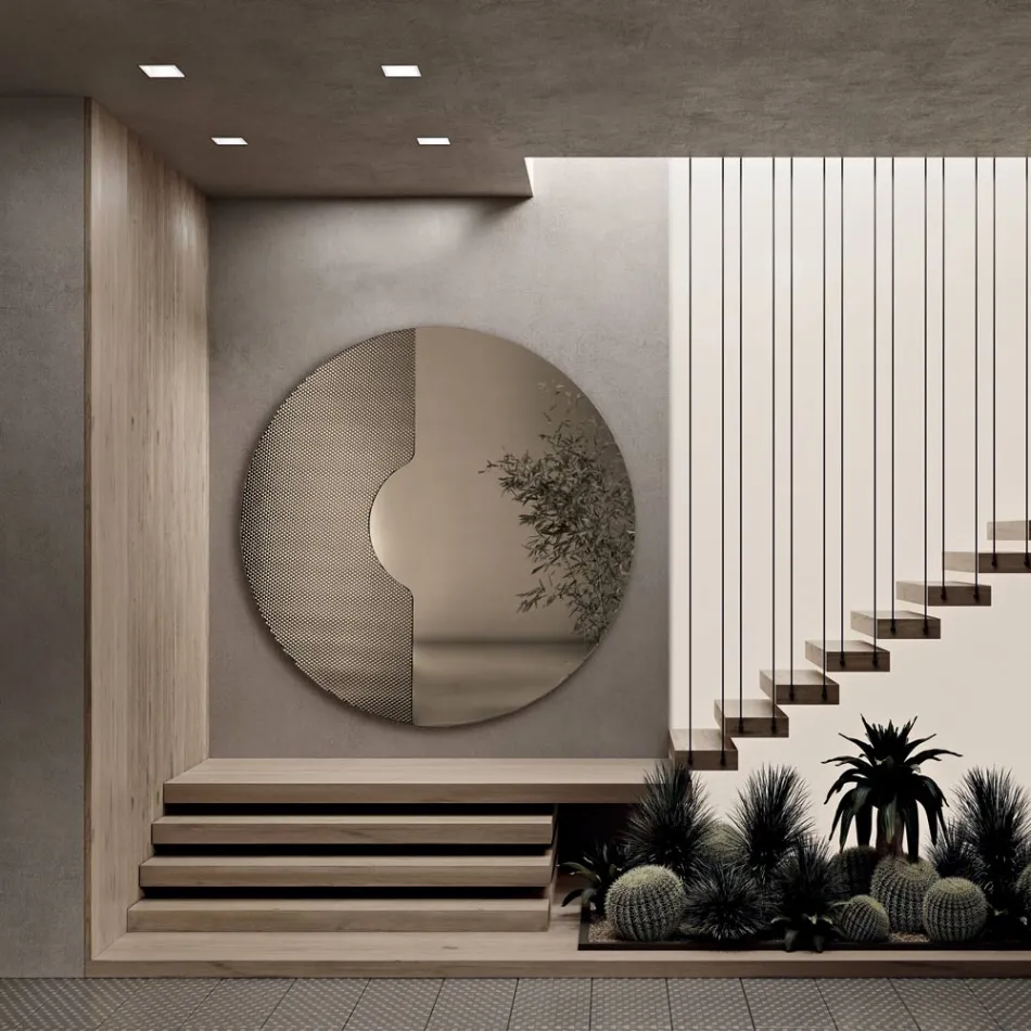 Espejo de pared redondo con rejilla, fabricado en Italia - Annabella viadurini