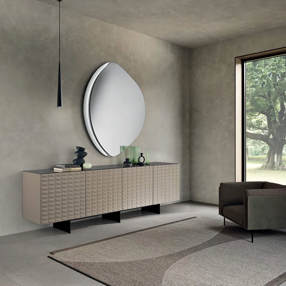 Espejo Abigaille con forma y semi-marco de cristal fusionado, fabricado en Italia. viadurini