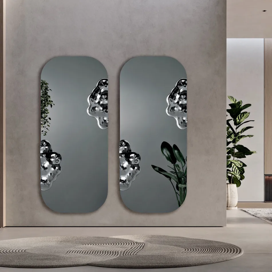 Espejo rectangular con inserto de cristal ondulado, fabricado en Italia - Adelasia viadurini