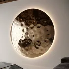 Espejo de pared redondo Clea de cristal martillado, fabricado en Italia. viadurini