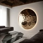 Espejo de pared redondo Clea de cristal martillado, fabricado en Italia. viadurini
