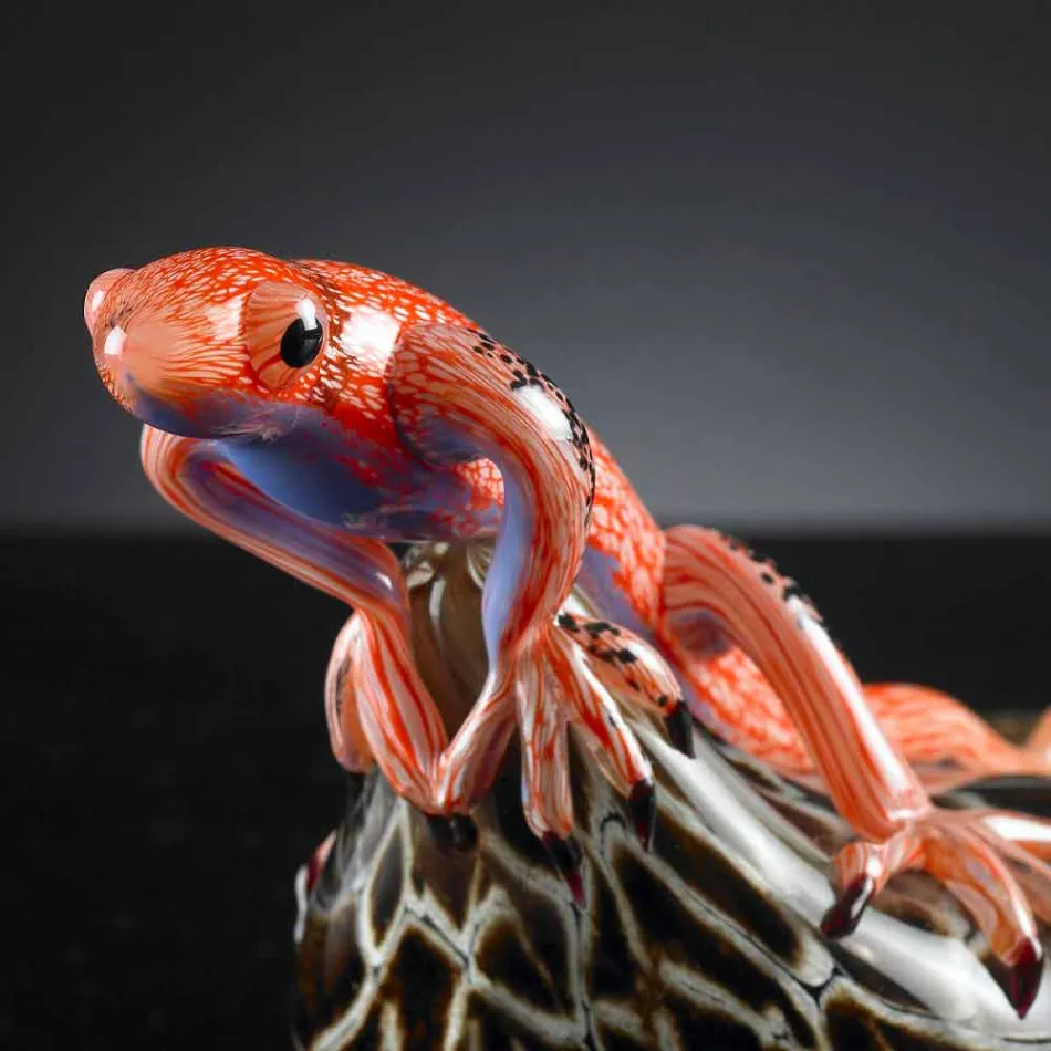 Figura en forma de lagarto sobre piedra en vidrio coloreado Made in Italy - Certola viadurini
