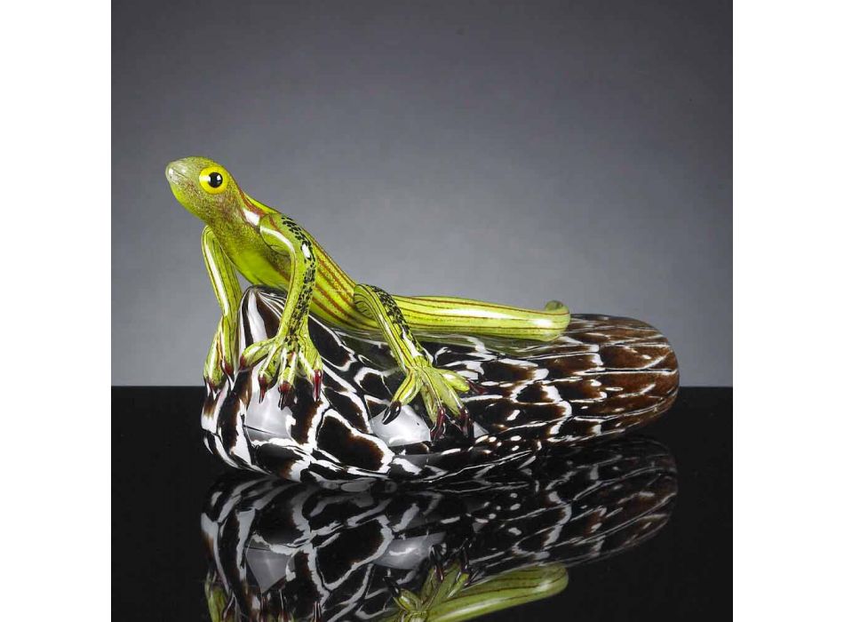 Figura en forma de lagarto sobre piedra en vidrio coloreado Made in Italy - Certola viadurini