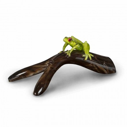 Figura con forma de rana en una rama de vidrio coloreado Made in Italy - Froggy viadurini