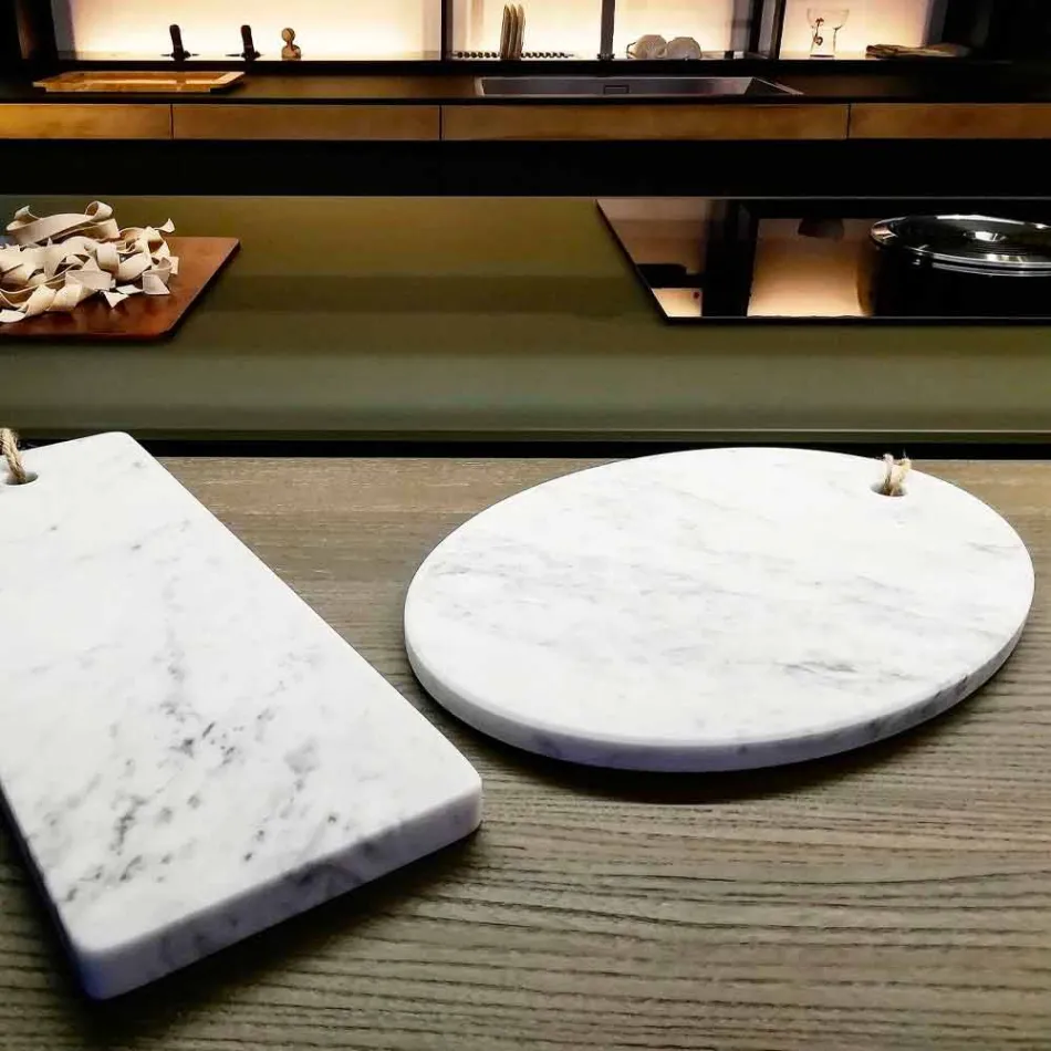 Tabla de cortar de mármol blanco de Carrara de diseño redondo Made in Italy - Masha viadurini
