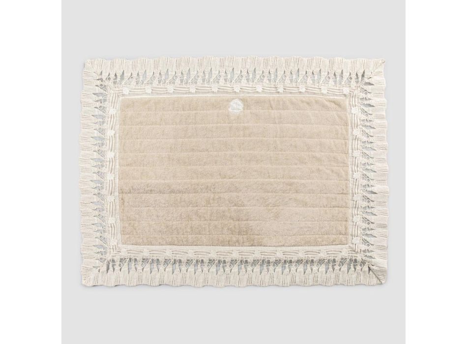 Alfombra de baño rectangular en esponja de algodón con encaje de borlas de lujo - Lippon viadurini
