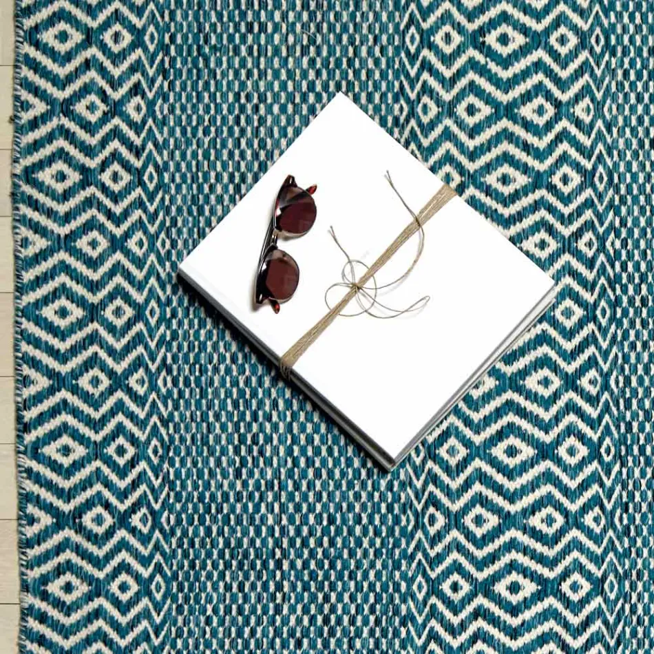 Alfombra de salón de diseño moderno en lana y algodón hecha a mano - Minera viadurini