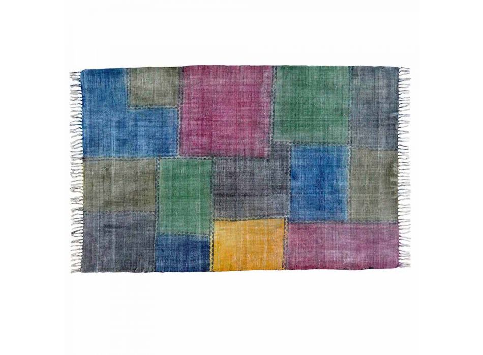 Alfombra rectangular de tela de color étnico con borlas - Fibraù viadurini