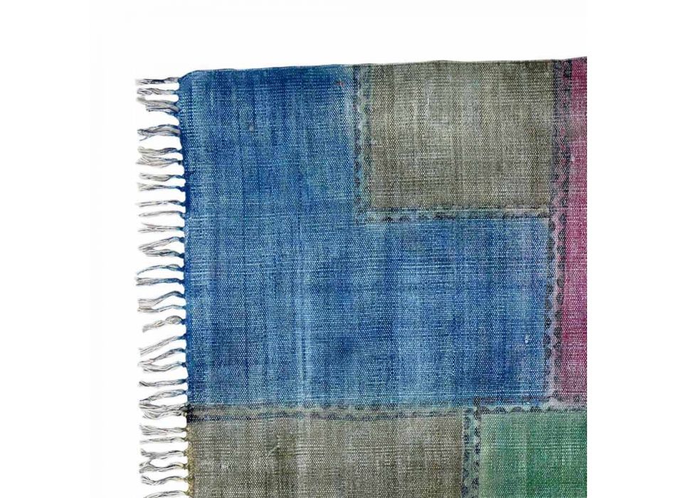 Alfombra rectangular de tela de color étnico con borlas - Fibraù viadurini