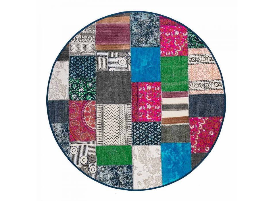 Alfombra redonda étnica en tela de algodón de colores - Fibra