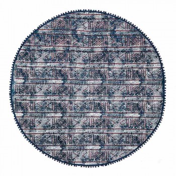 Alfombra redonda étnica en tela de algodón de colores - Fibra