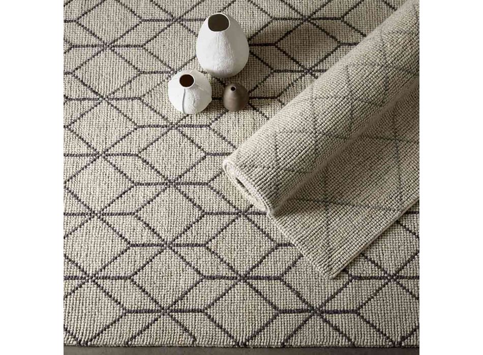 Alfombra moderna tejida a mano con diseño geométrico en lana para salón - Geome viadurini