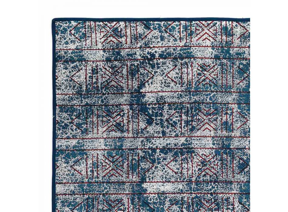 Alfombra Kilim rectangular de algodón azul con patchwork de colores - Fibra viadurini