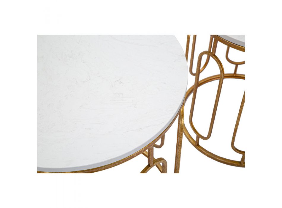 Mesas de centro en hierro dorado y resina efecto mármol 2 piezas - Pietro viadurini