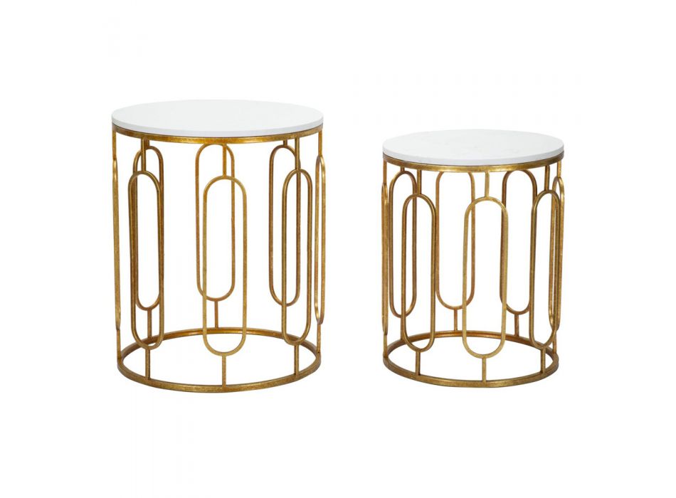 Mesas de centro en hierro dorado y resina efecto mármol 2 piezas - Pietro viadurini