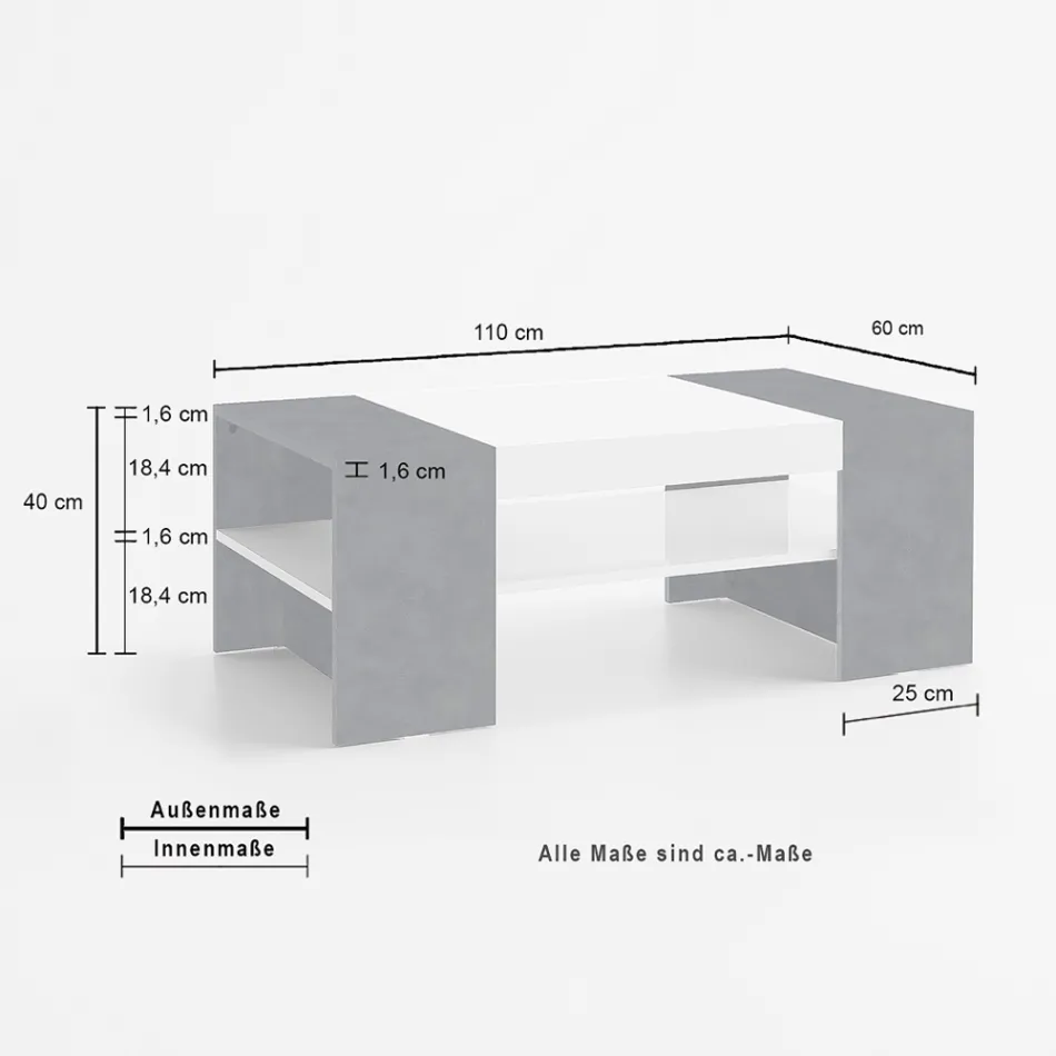 Mesa de Centro Baja para Salón en Madera Blanca 3 Acabados - Rames viadurini