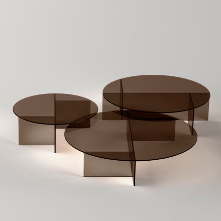 Mesa de centro Laris de cristal bronce con un diseño refinado, fabricada en Italia. viadurini