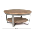 Mesa de centro baja redonda para salón en madera de mango y acero - Moncheri viadurini