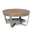 Mesa de centro baja redonda para salón en madera de mango y acero - Moncheri viadurini