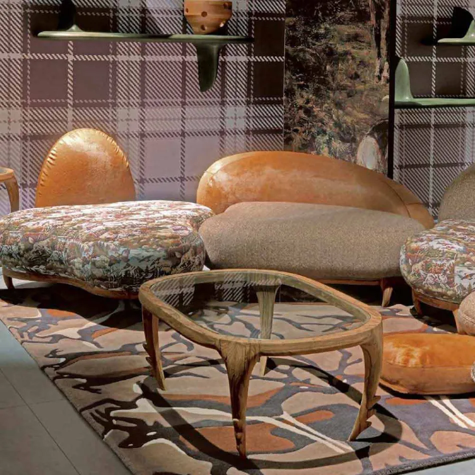 Mesa de cóctel de diseño en madera y cuero, l.97xp.68 cm, Cecilia viadurini