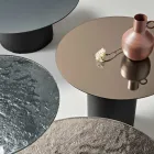 Mesa de centro con base metálica y tablero de espejo o cristal de Ø60 cm - Flaminia viadurini